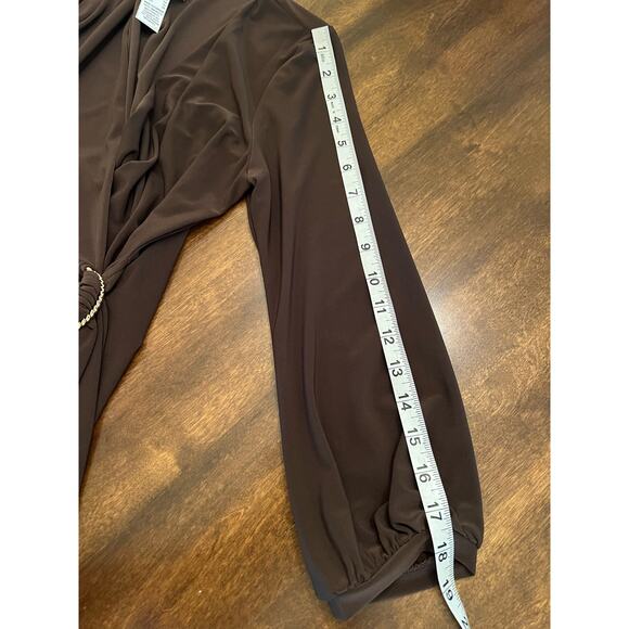 Joseph Ribkoff Women’s Brown Wrap 3/4 Sleeve Blouse Size 4 Dressy Drapey - Picture 6 of 8